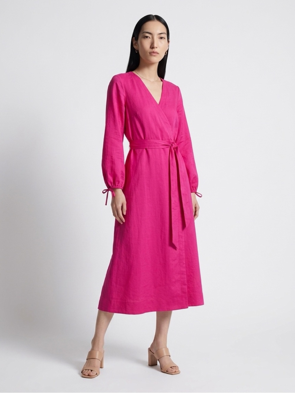 J. Crew Bright Pink Wrap Midi Dress